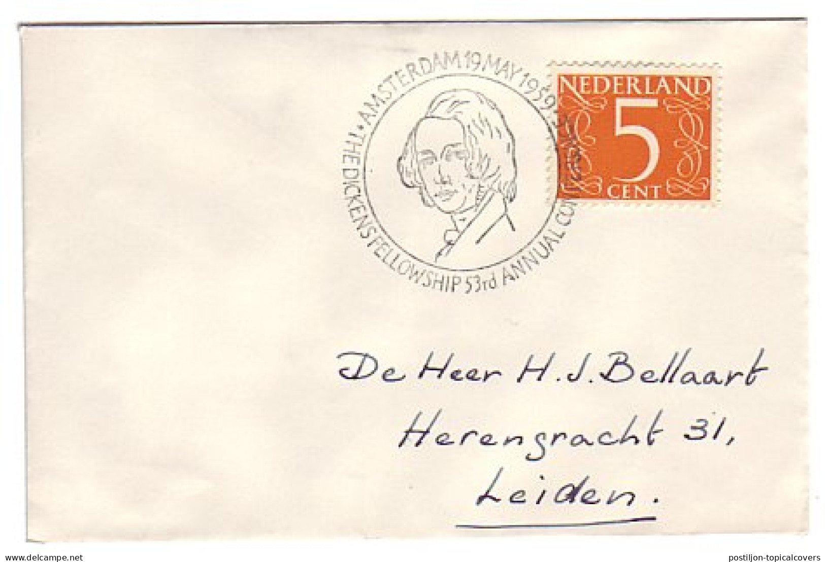 Cover / Postmark Netherlands 1959 Charles Dickens Conference - Schriftsteller