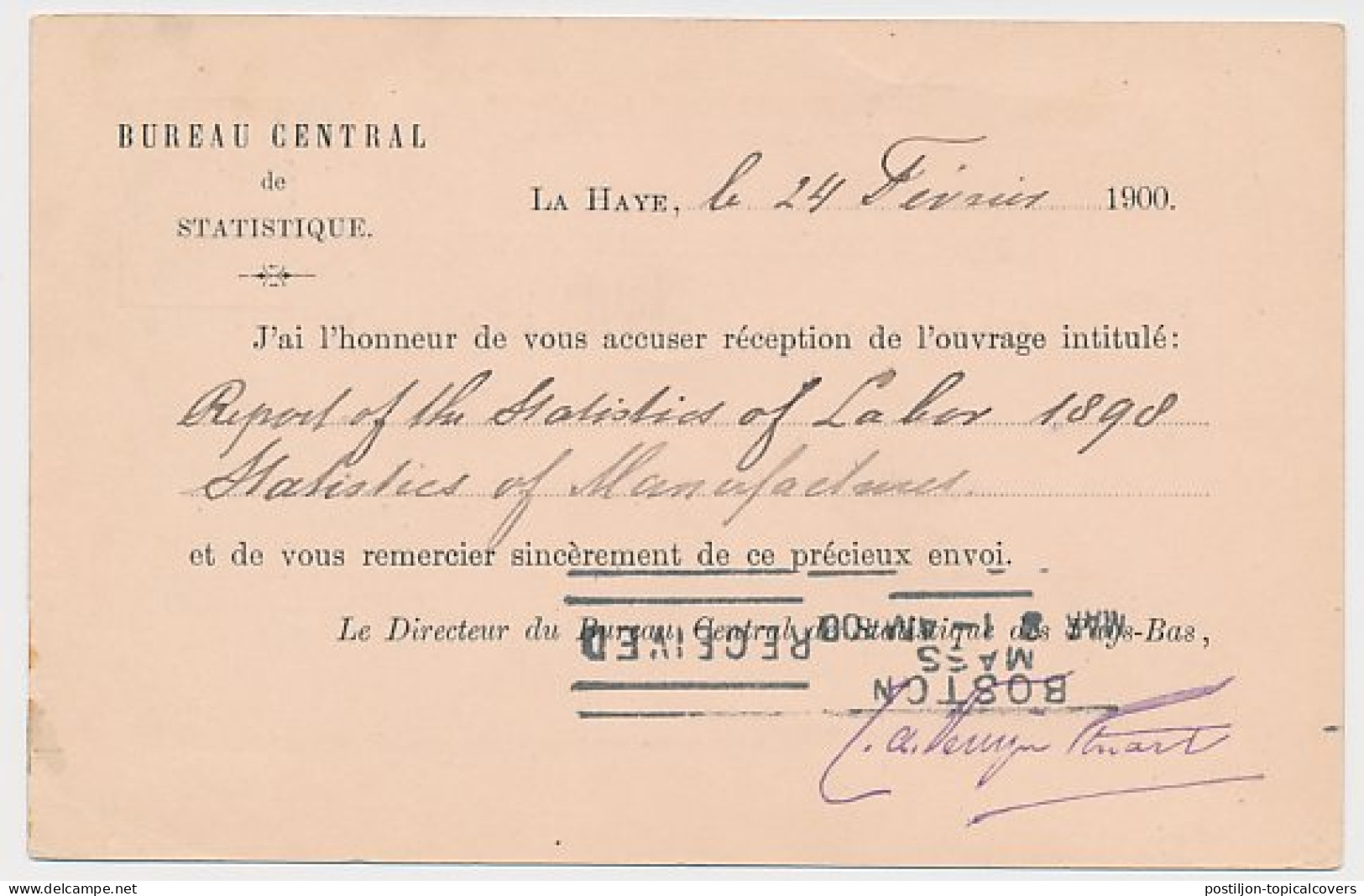 Briefkaart G. 53 Particulier Bedrukt Den Haag - USA 1900 - Ganzsachen