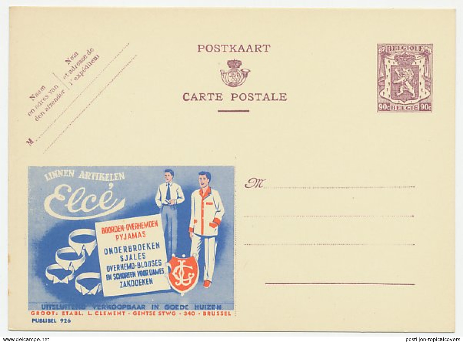 Publibel - Postal Stationery Belgium 1948 Lingerie - Collar - Pajamas - Shirts - Kostums