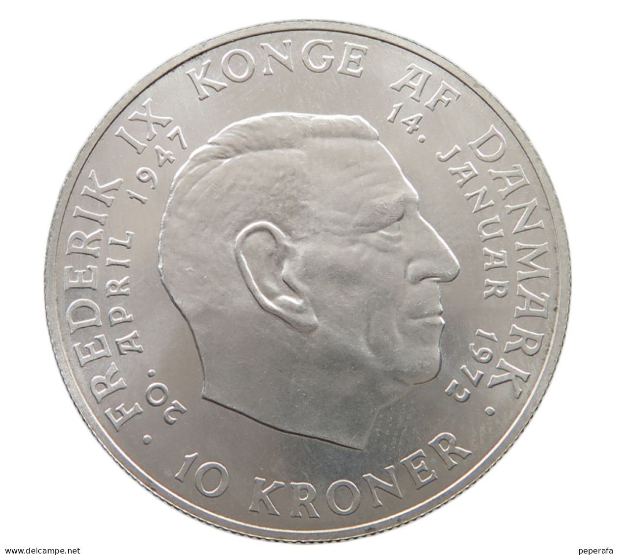 DANMARK 1972, DINAMARCA, DENMARK, 10 Kroner FREDERIK IX, MARGRETHE II, SILVER / PLATA - Dinamarca