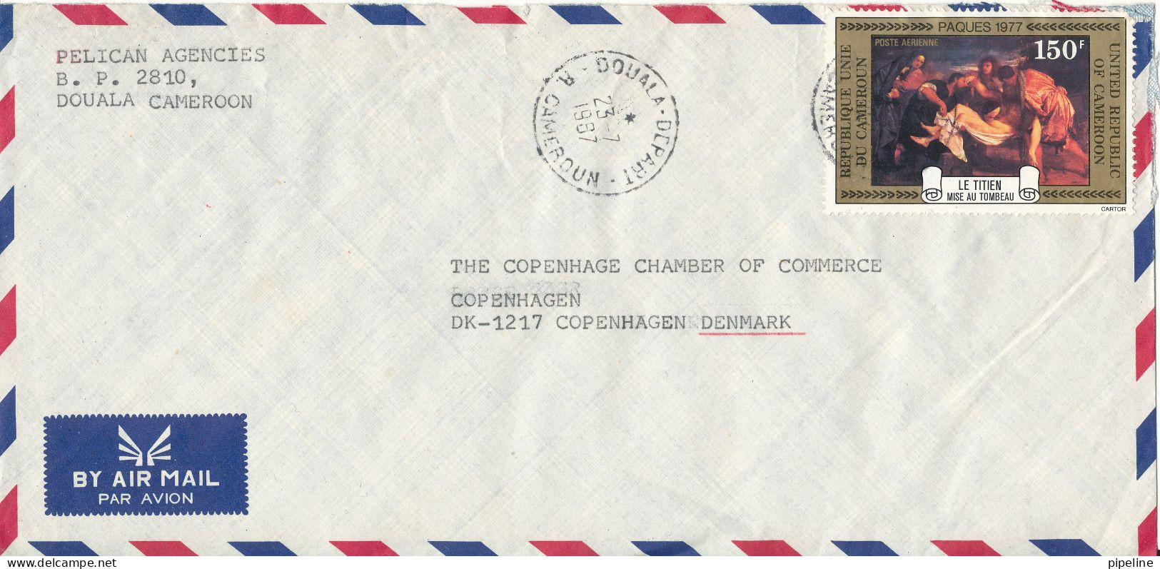 Cameroon Air Mail Cover Sent To Denmark 23-7-19987 Single Franked - Cameroon (1960-...)