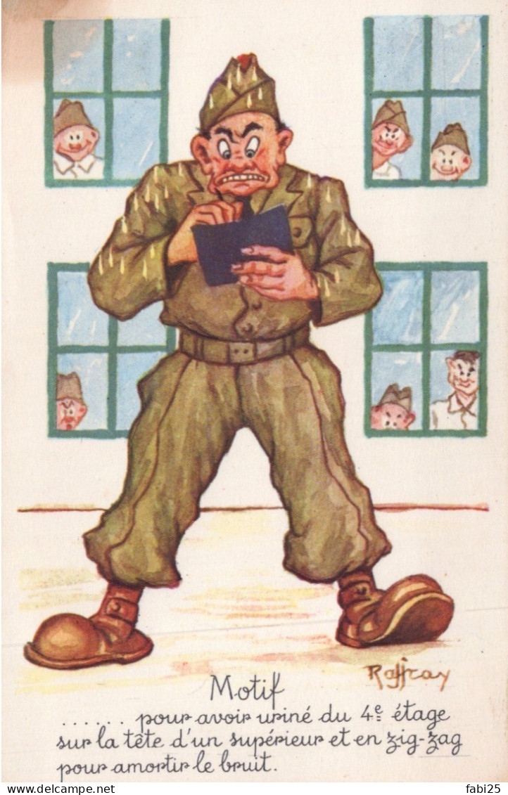 MILITARIA HUMOUR ILLUSTRATEUR RAFFRAY MOTIF POUR AVOIR URINER DU 4EME ETAGE - Humor