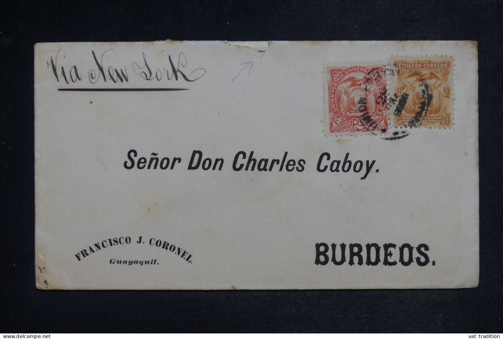 EQUATEUR - Enveloppe Commerciale De Guayaquil  Pour Bordeaux Via New York En 1888 -  L 151877 - Equateur