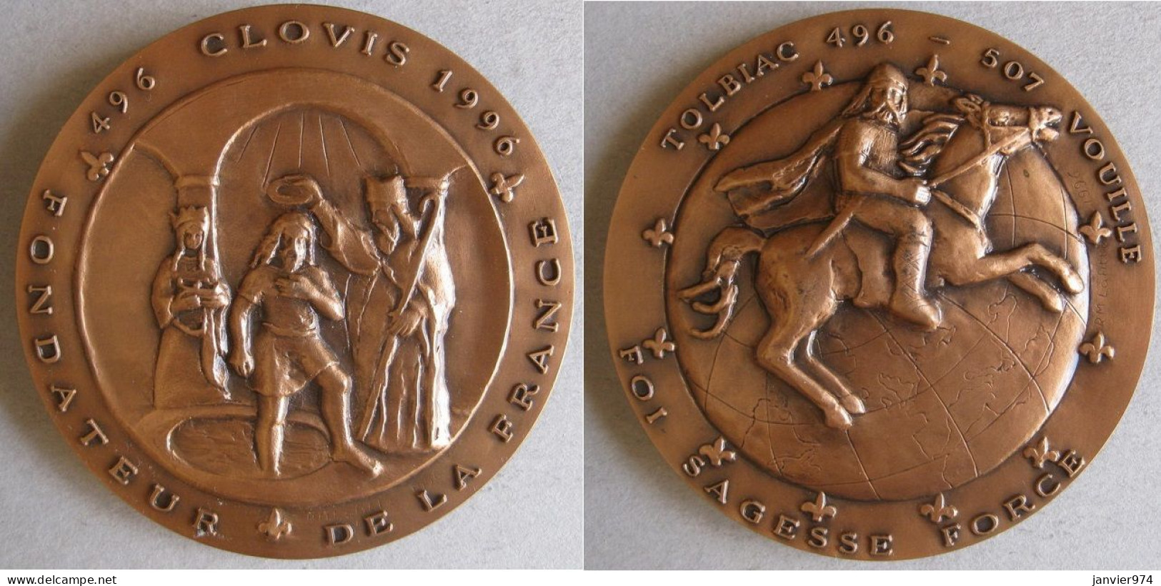 Medaille En Bronze Clovis 496 – 1996 Fondateur De La France , Par Lafitte. - Altri & Non Classificati