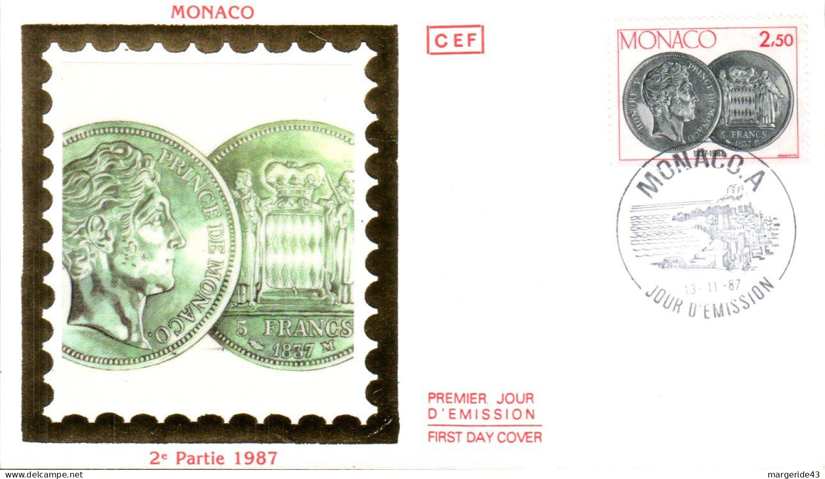 MONACO FDC 1987 MONNAIE HONORE V - FDC