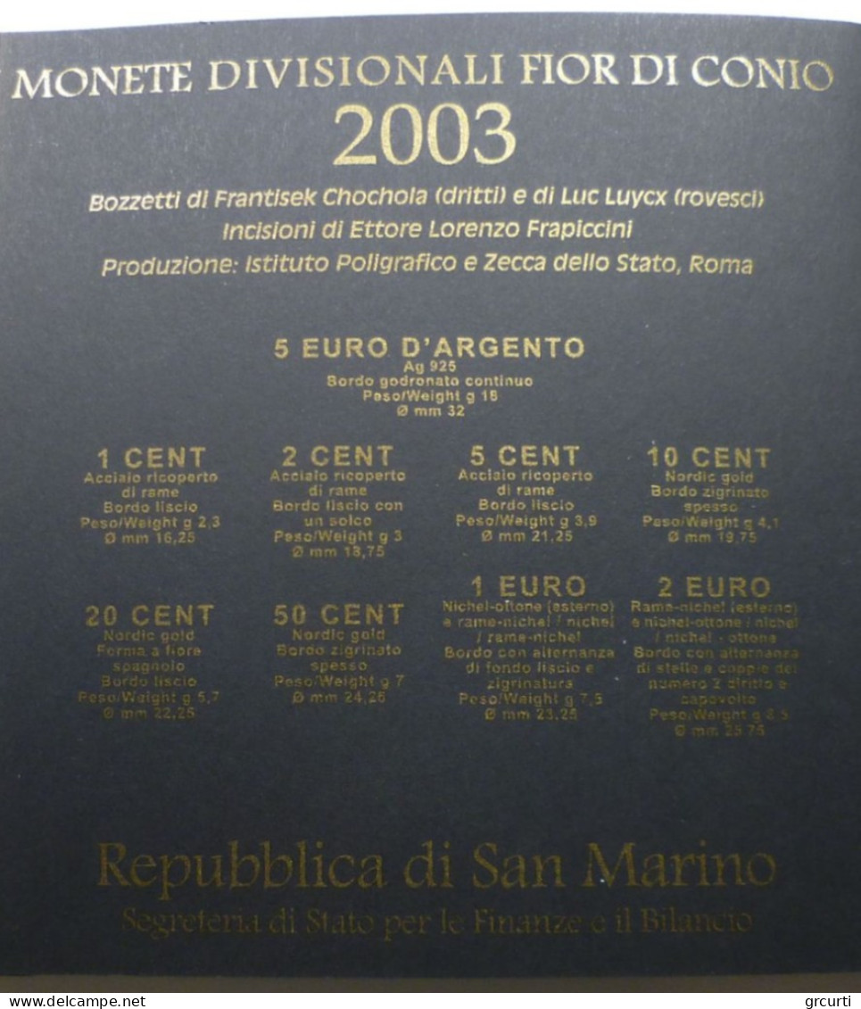 San Marino - 2003 - Serie Zecca - Con 5 € Argento "Indipendenza-Tolleranza-Libertà" - San Marino