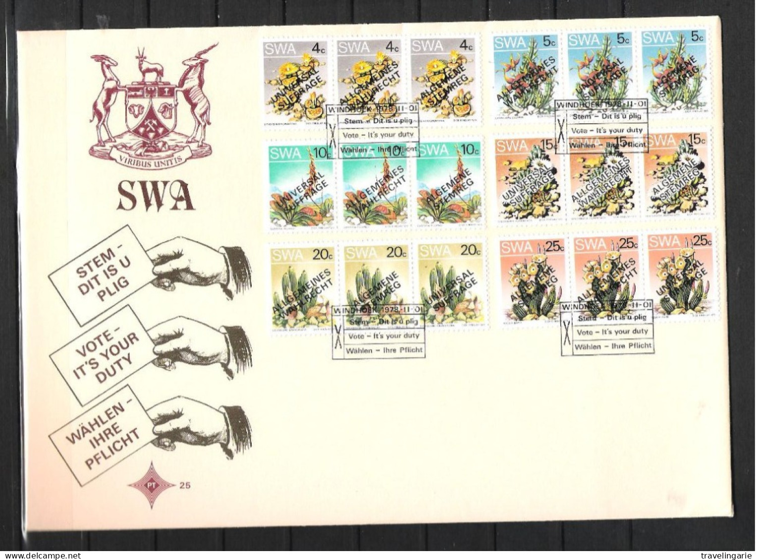 South West Africa 1978 Election Overprint Cactus Stamps FDC No. 25 - Südwestafrika (1923-1990)