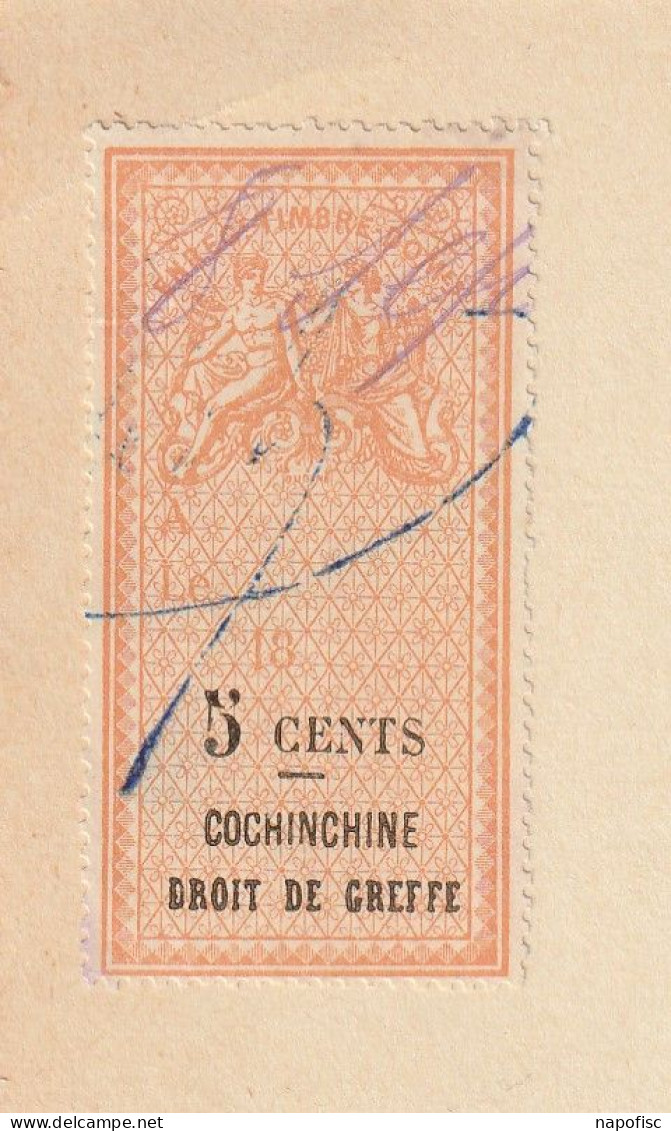 Timbre Fiscal Conchinchine Type Oudiné Droit De Greffe 5 Cents  Dentelé - Used Stamps