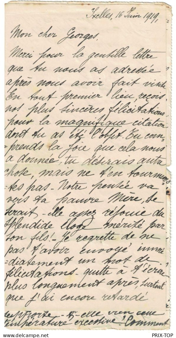 Lettre En SMB Franchise Postale Obl. BXL QL 16/6/1919 > Capitaine Commandant Clément Beverloo C. D'arrivée - Brieven En Documenten