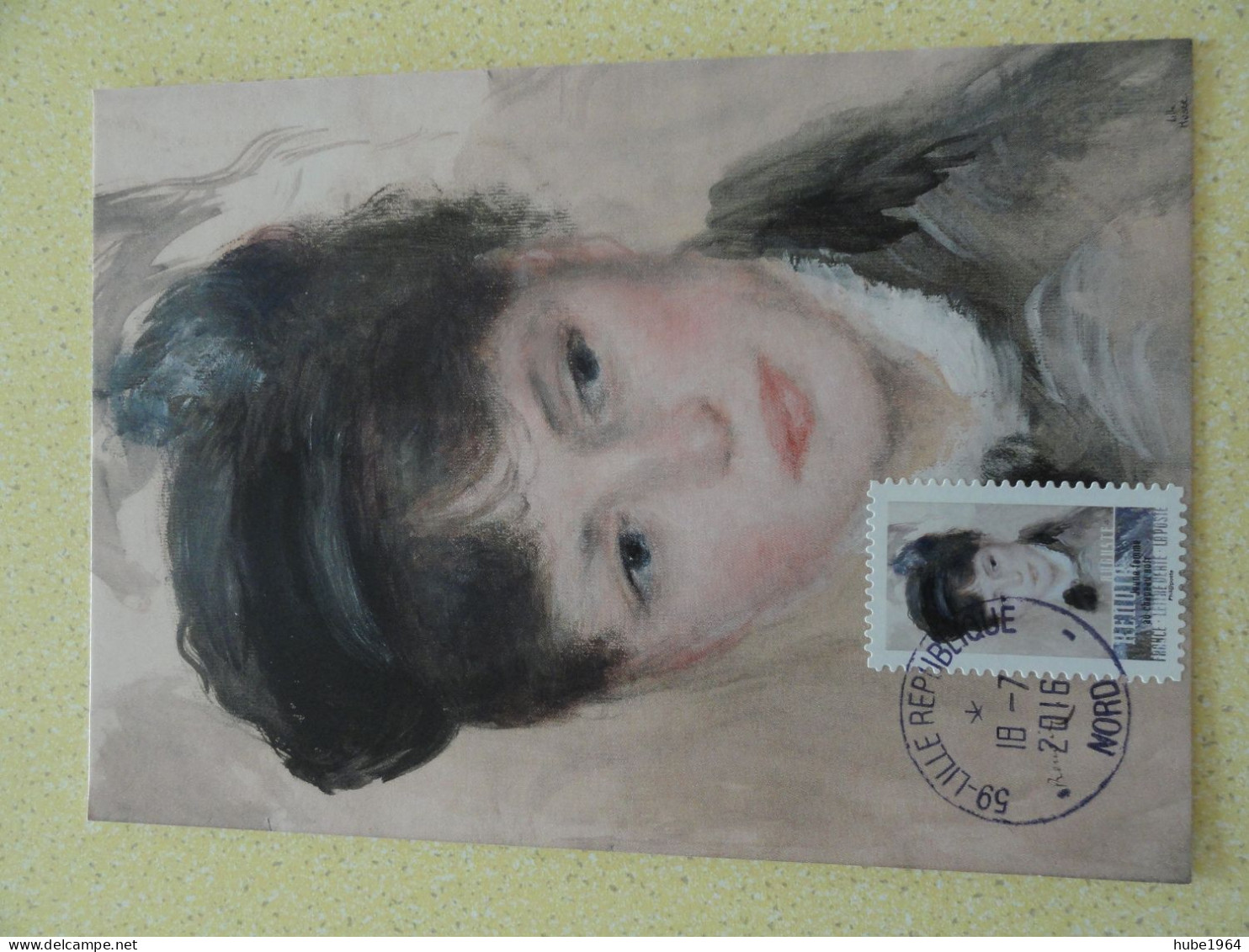 CARTE MAXIMUM CARD JEUNE FEMME AU CHAPEAU NOIR PAR AUGUSTE RENOIR OBL ORD LILLE NORD FRANCE - Impresionismo