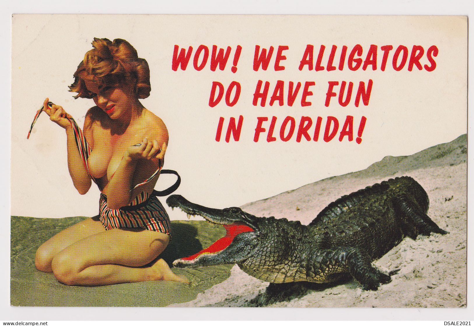 Sexy Young Woman, Lady With Swimwear, Bikini, Pose With Alligator-Florida Fun, Vintage Photo Postcard RPPc Pin-Up /65194 - Pin-Ups
