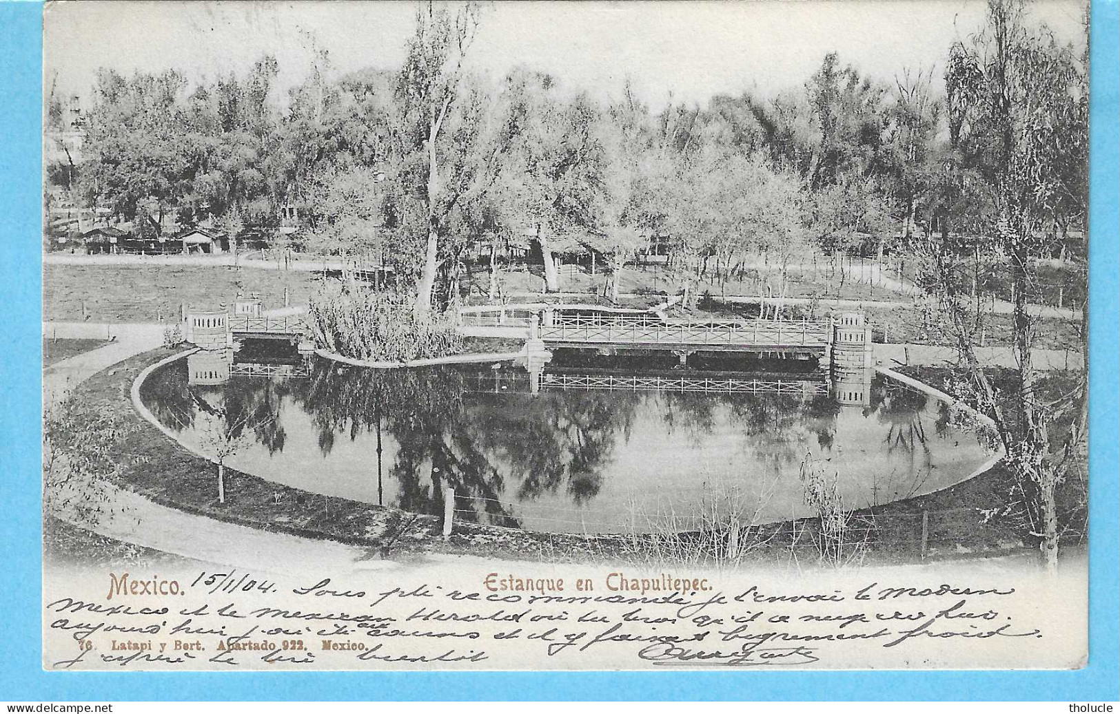 Mexico-Mexique-1905-Estanque De Los Patos-Chapultepec-Circular Cancel "Admon.de Correos-Laredo E.De Tam " - Mexico