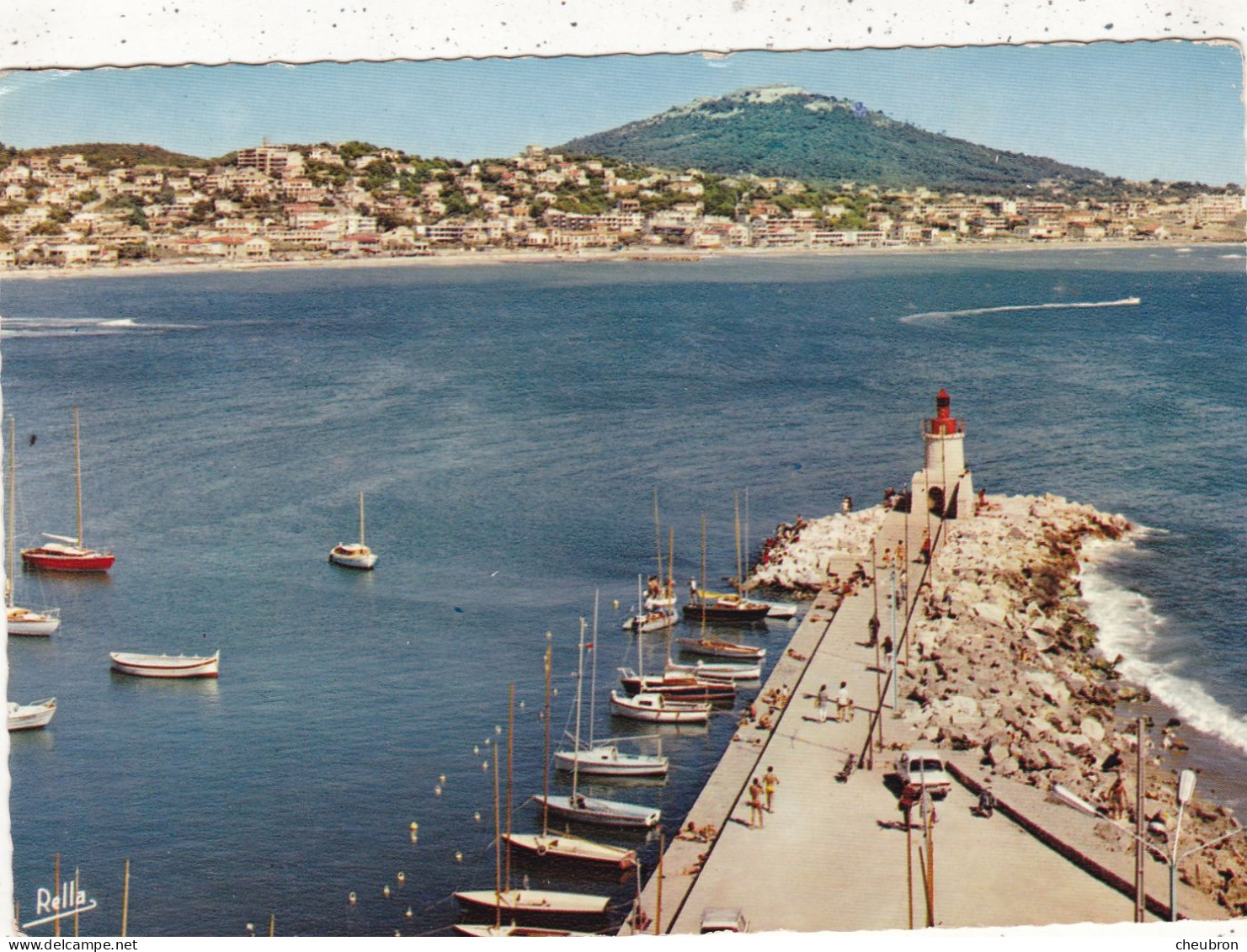 83.  SANARY SUR MER . CPSM. LA JETEE.  AU LOIN SIX FOURS PLAGE. ANNEE 1973 + TEXTE - Sanary-sur-Mer