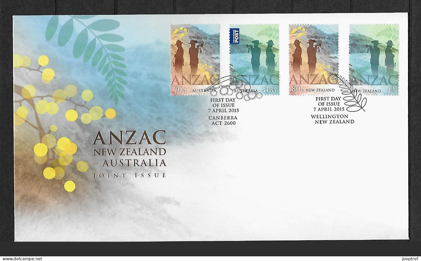 2015 Joint New Zealand And Australia, OFFICIAL MIXED FDC WITH 2+2 STAMPS: Anzac - Joint Issues