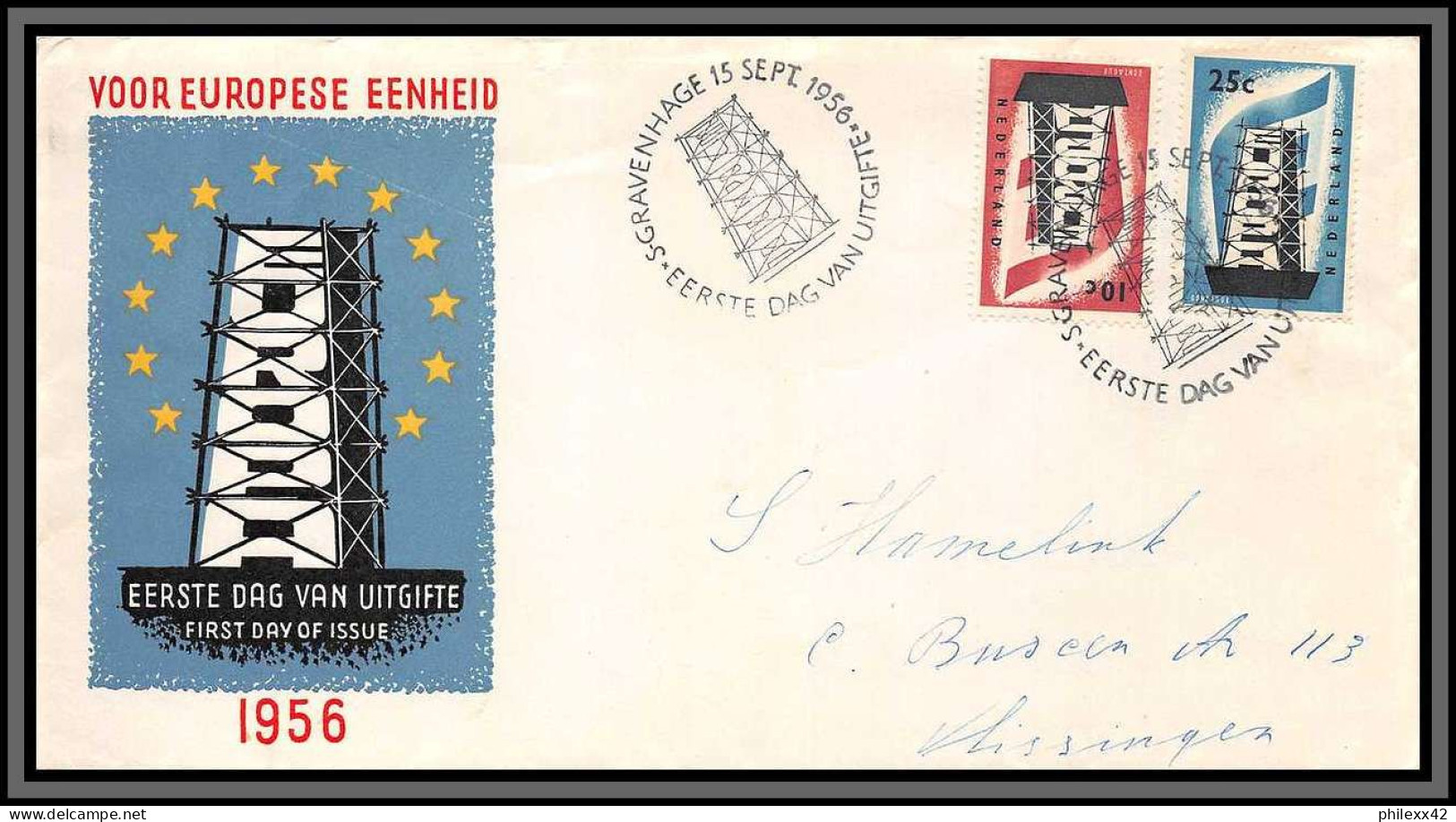 11353 N°659/960 Fdc Europa 1956 Gravenhage Cote 200 Lettre Cover Pays Bas Nederland  - FDC