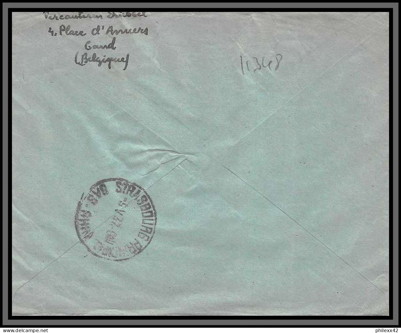11348 N°449/451/454 Reine Astrid 1937 Recommandé Gent Strasbourg Lettre Cover Belgique  - Lettres & Documents