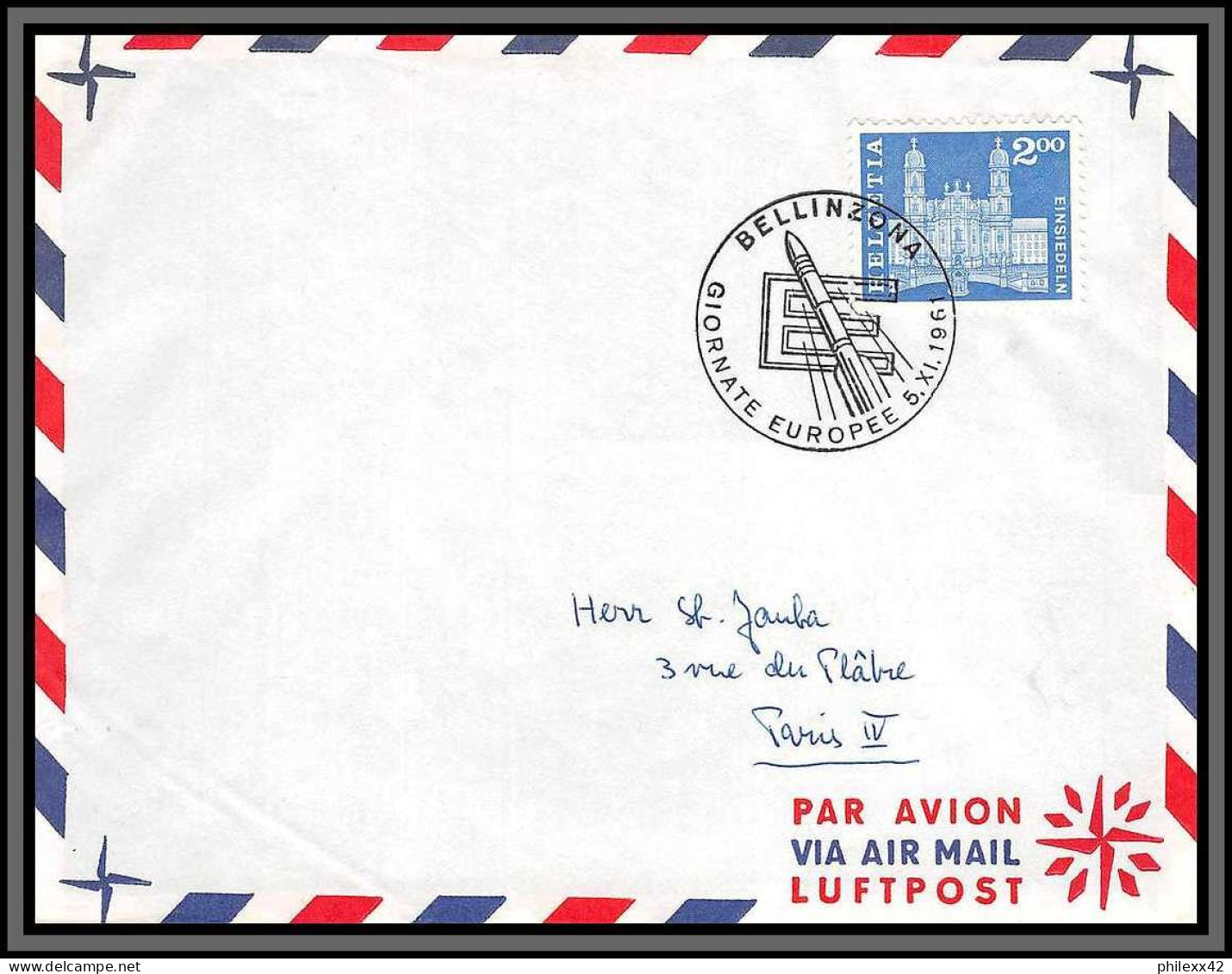 11335 Scott #399 Einsiedeln Giornate Europee 1961 Ettre Cover Suisse Helvetia  - FDC