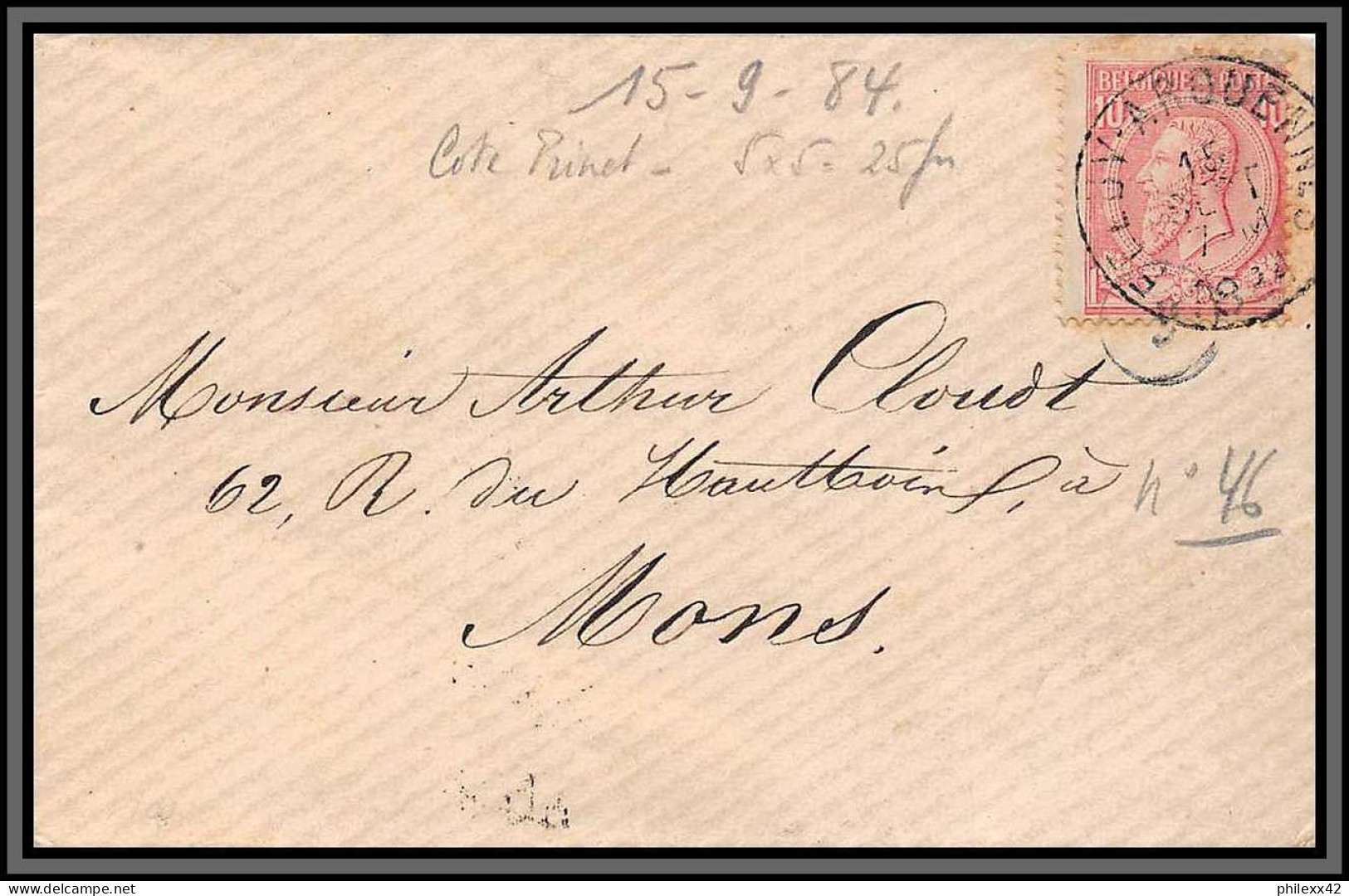 11338 N°46 Leopold 2 Feluy Arquennes 1884 LSC Pour Mons Lettre Cover Belgique  - 1884-1891 Léopold II