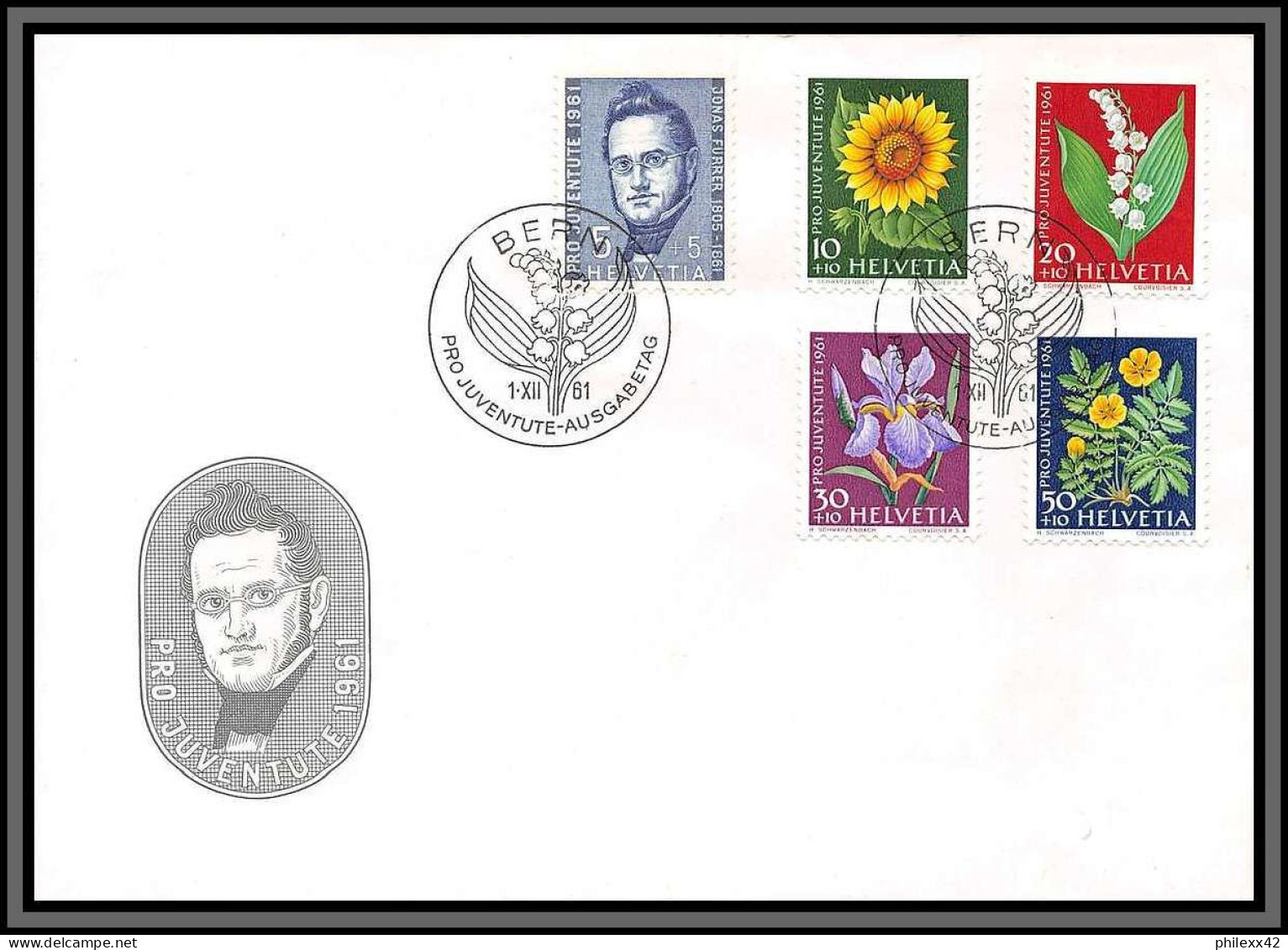 11308 FDC Complete Set Pro Juventute 1/12/1961 Lettre Cover Suisse Helvetia  - FDC