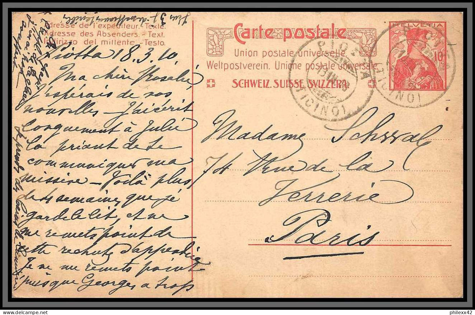 11318 N°131 Daguin Piotta 1910 Entier Stationery Carte Postale Suisse Helvetia  - Entiers Postaux