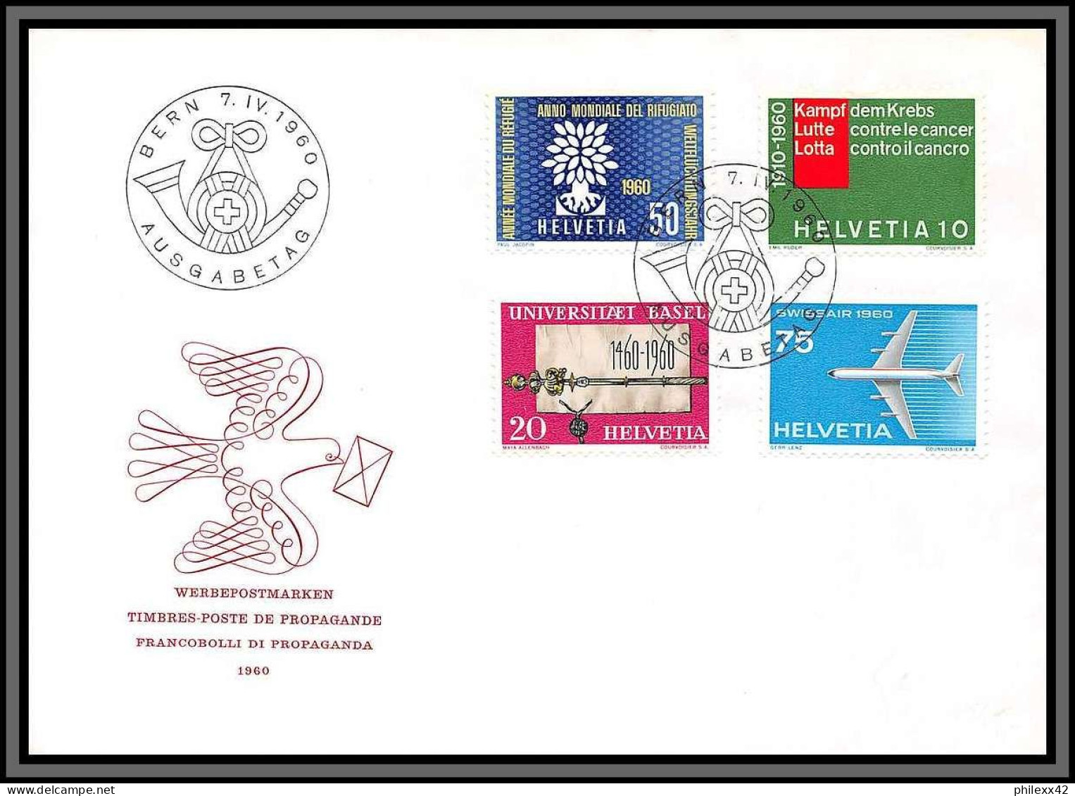 11303 Werbemarken N°351/354 692/695 FDC Bern Ausgabetag 7/4/1960 Fdc Lettre Cover Suisse Helvetia  - FDC