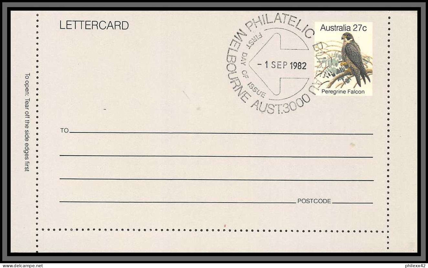 11253 PEREGRINE FALCON Faucon Pèlerin 1982 Entier Stationery Letter Card Australie Australia  - Postal Stationery