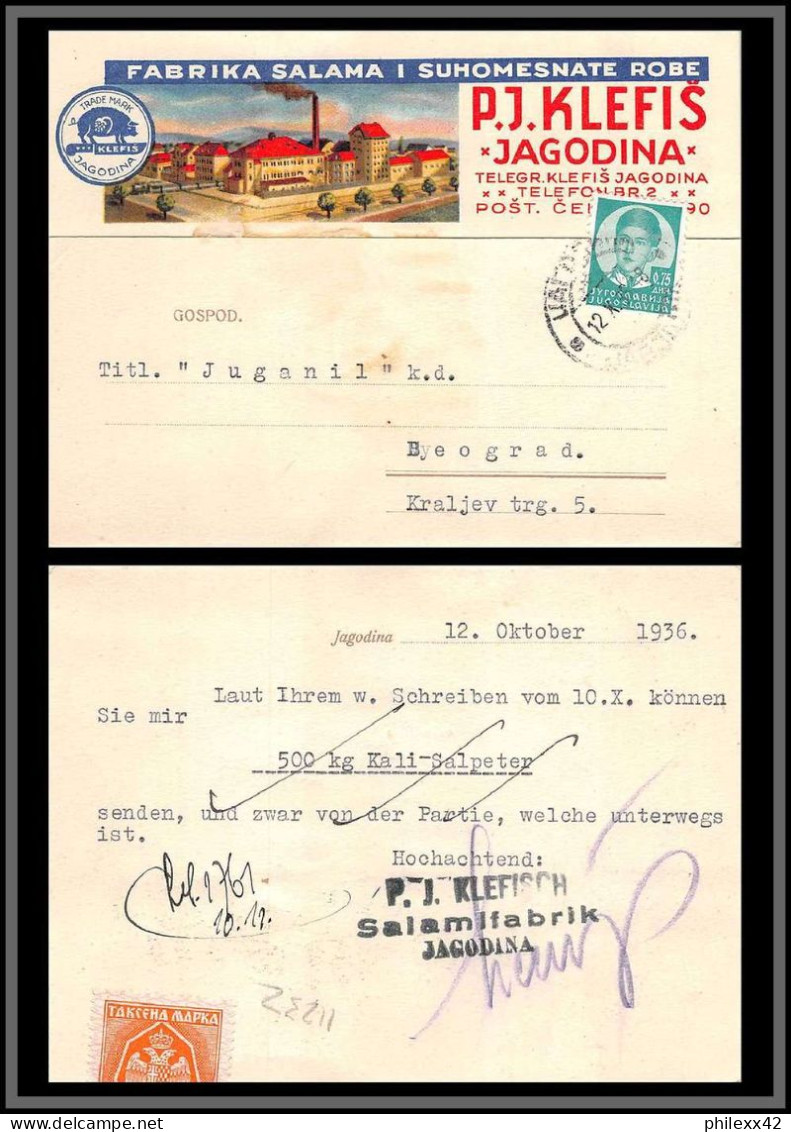 11232 Entete Fabrika Salama I Suhomesnate Robe Beograd 1936 Lettre Cover Yougoslavie Jugoslavija  - Lettres & Documents