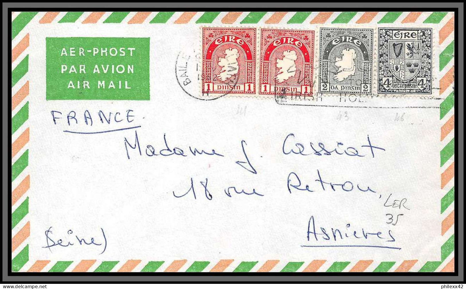 11145 Baile Affranchissement 1962 Par Avion Asnières Lettre Cover Eire Irlande  - Brieven En Documenten