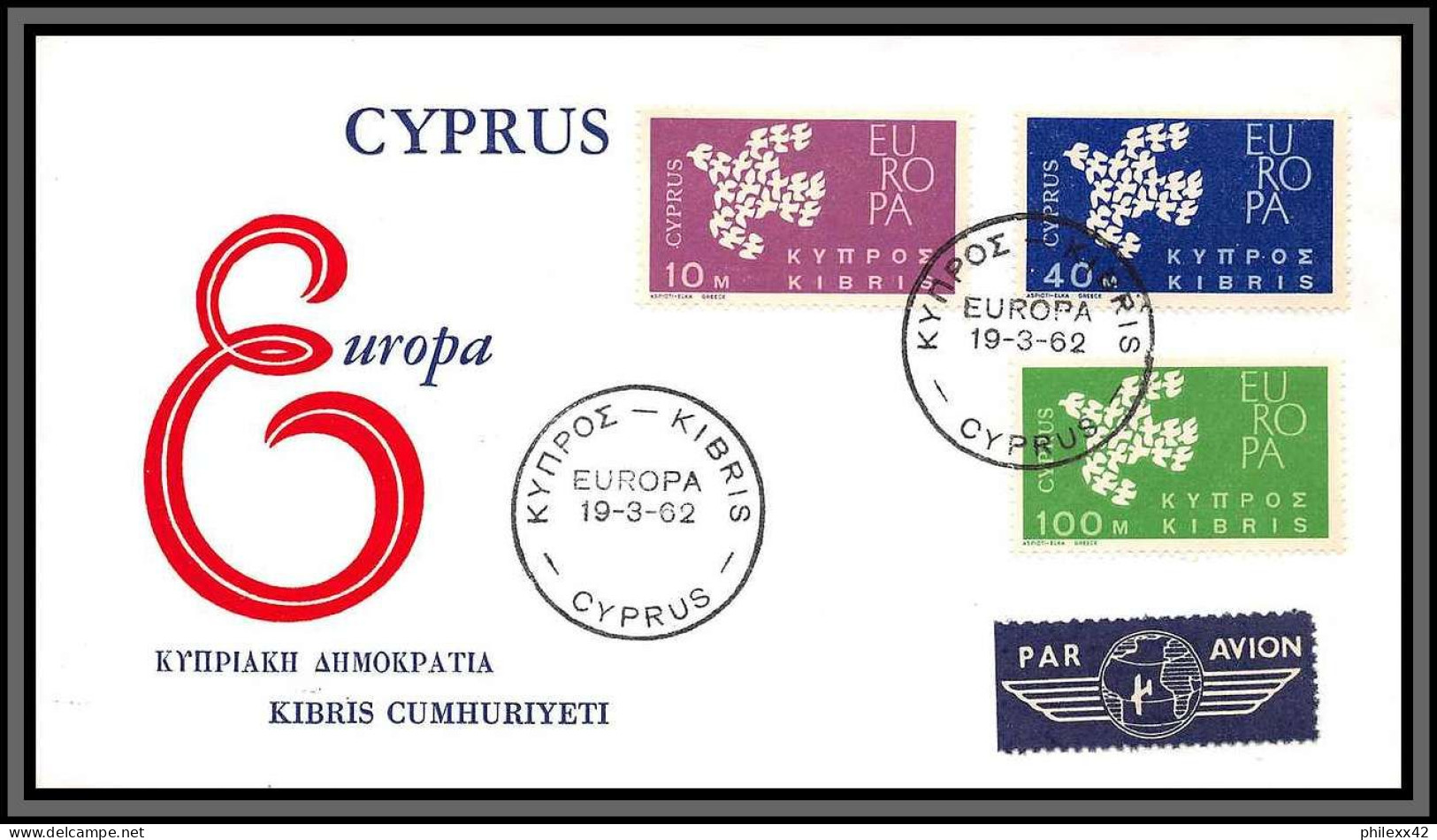 11139 Fdc Europa 1962 Par Avion Lettre Cover Cyprus Chypre  - Briefe U. Dokumente