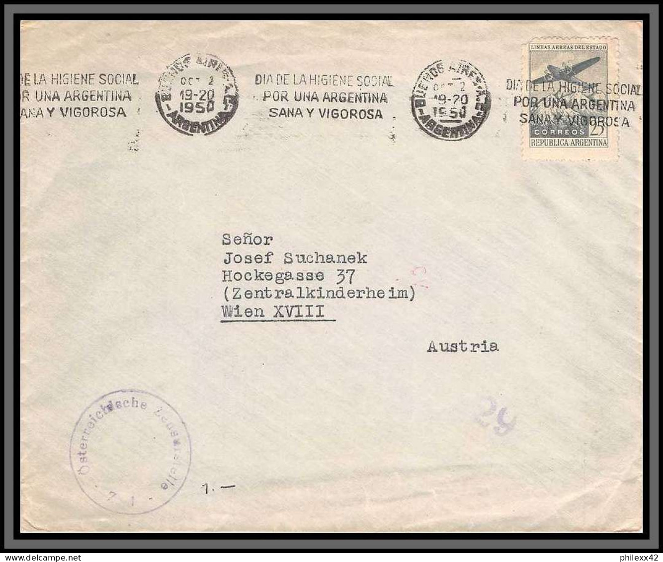 11120 Krag Buenos Aires Censure Censor Pour Wien Autriche Austria 1950 Lettre Cover Argentine Argentina  - Poste Aérienne