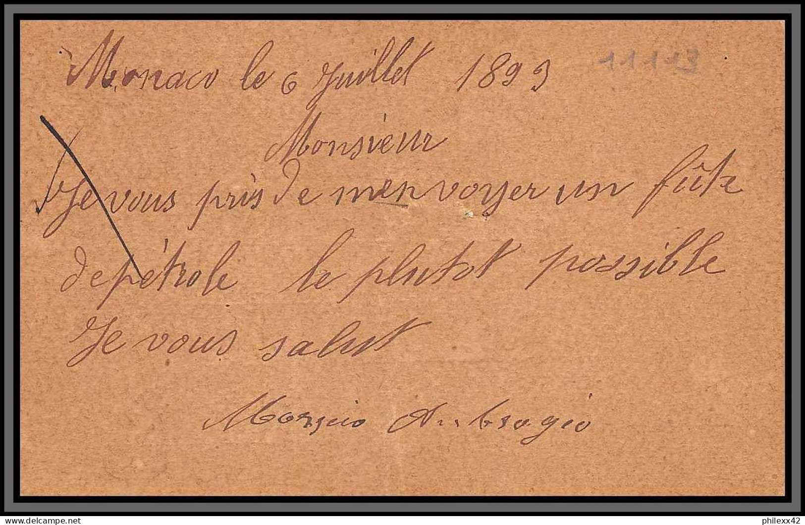 11113 Albert 1er 10c Brun 1899 Pour Marseilleentier Stationery Carte Postale Monaco  - Interi Postali