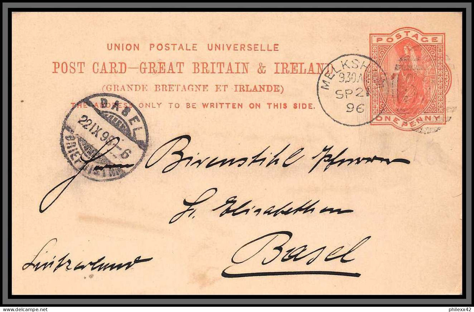11084 Melksham 1896 Pour Basel Suisse Entier Stationery Carte Postale Great Britain England  - Material Postal