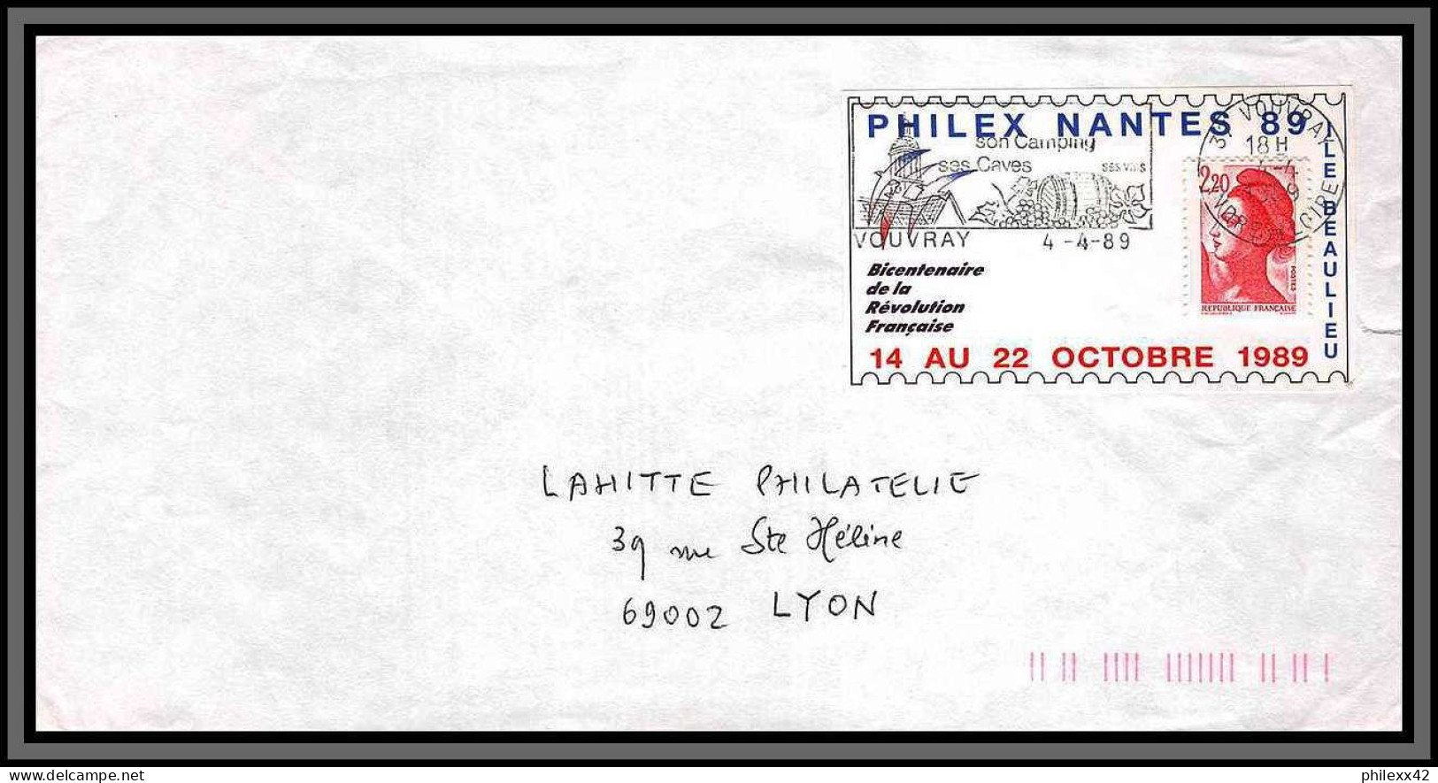 11029 Porte Timbre Philex Nantes 89 Bicentenaire De La Revolution Francaise Lettre Cover France  - Franse Revolutie