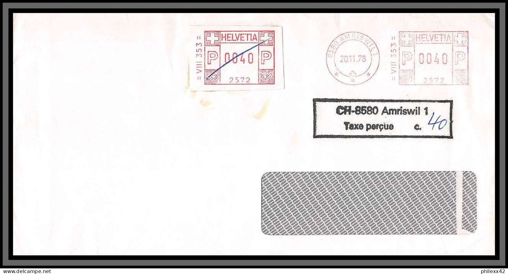 10902 ATM 0040 + TAXE 20/11/1978 AMRISWIL Lettre Cover Suisse Helvetia  - Poststempel