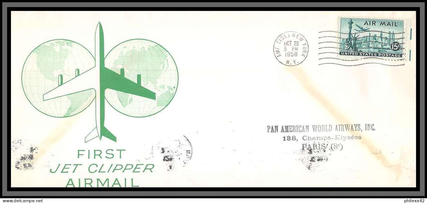 10898 First Jet Clipper Airmail New York Krag Paris Aviation Lettre Cover Usa Aviation  - 2c. 1941-1960 Covers