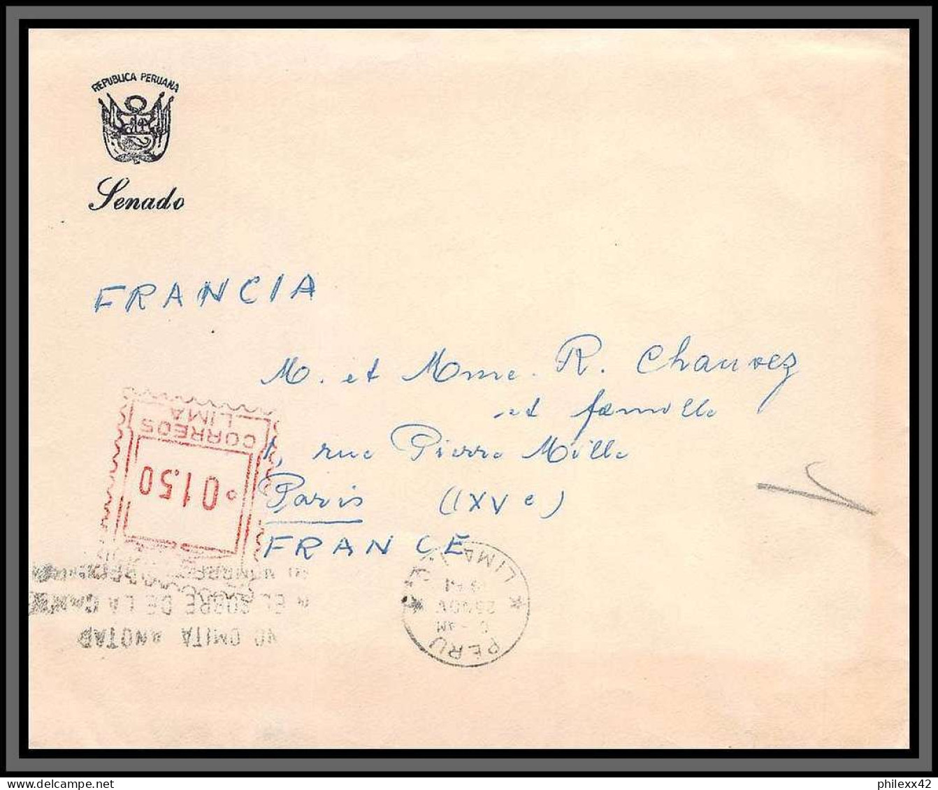 10931 SENADO CORRESPONDENCIA OFICIAL 1960 Lettre Cover Perou Peru  - Perù