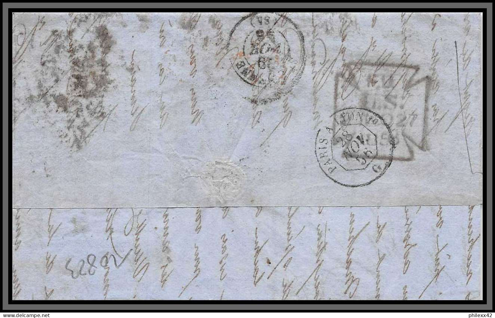 10823 LAC Two Pence Paire Defaut 1856 London St Etienne Loireuk England Lettre Cover France  - Cartas & Documentos