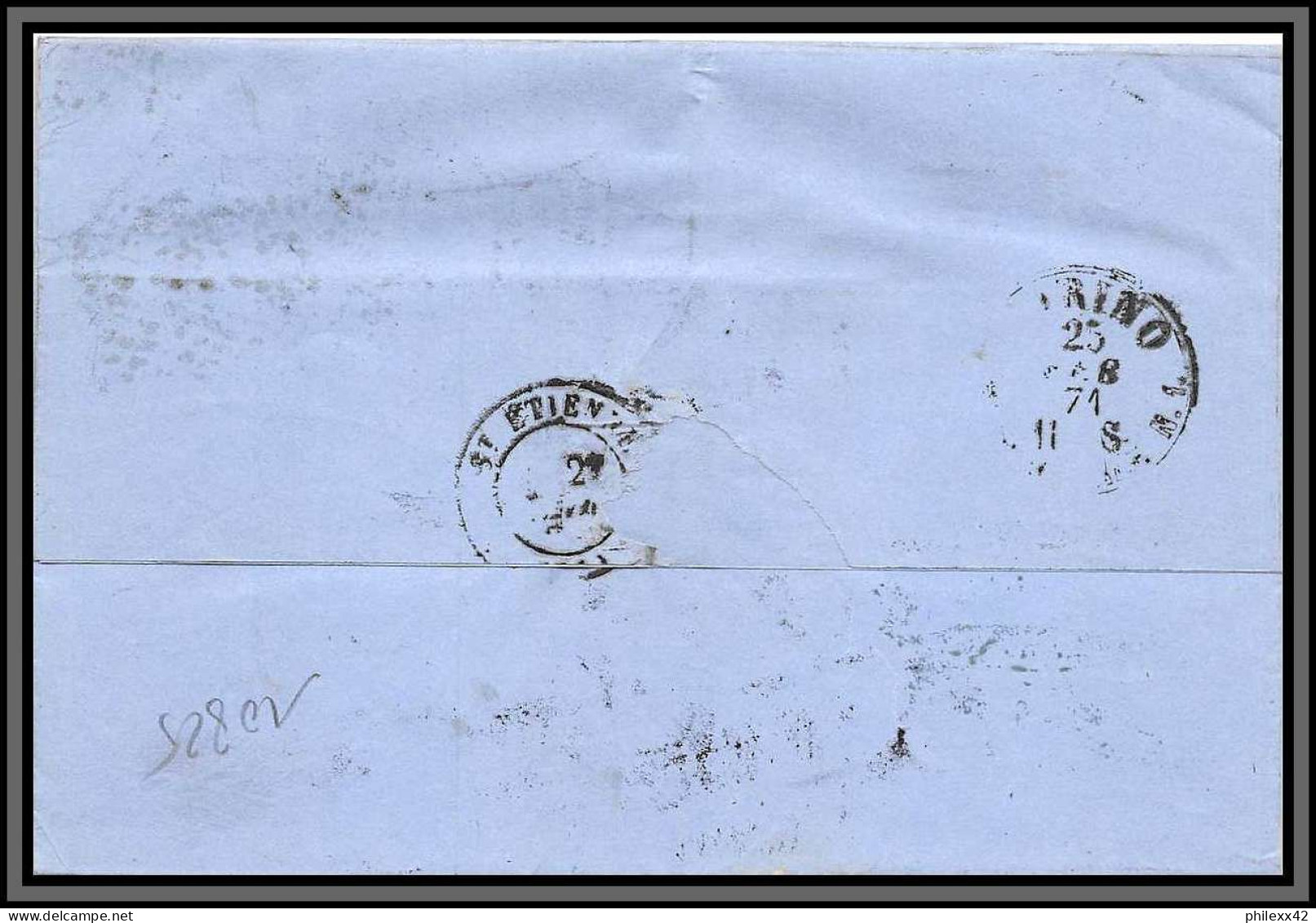 10825 LAC N°19 40c Rose 1871 Milano St Etienne France Lettre Cover Italie Italia Italy Lettre Cover Vittorio Emanuele 2  - Poststempel