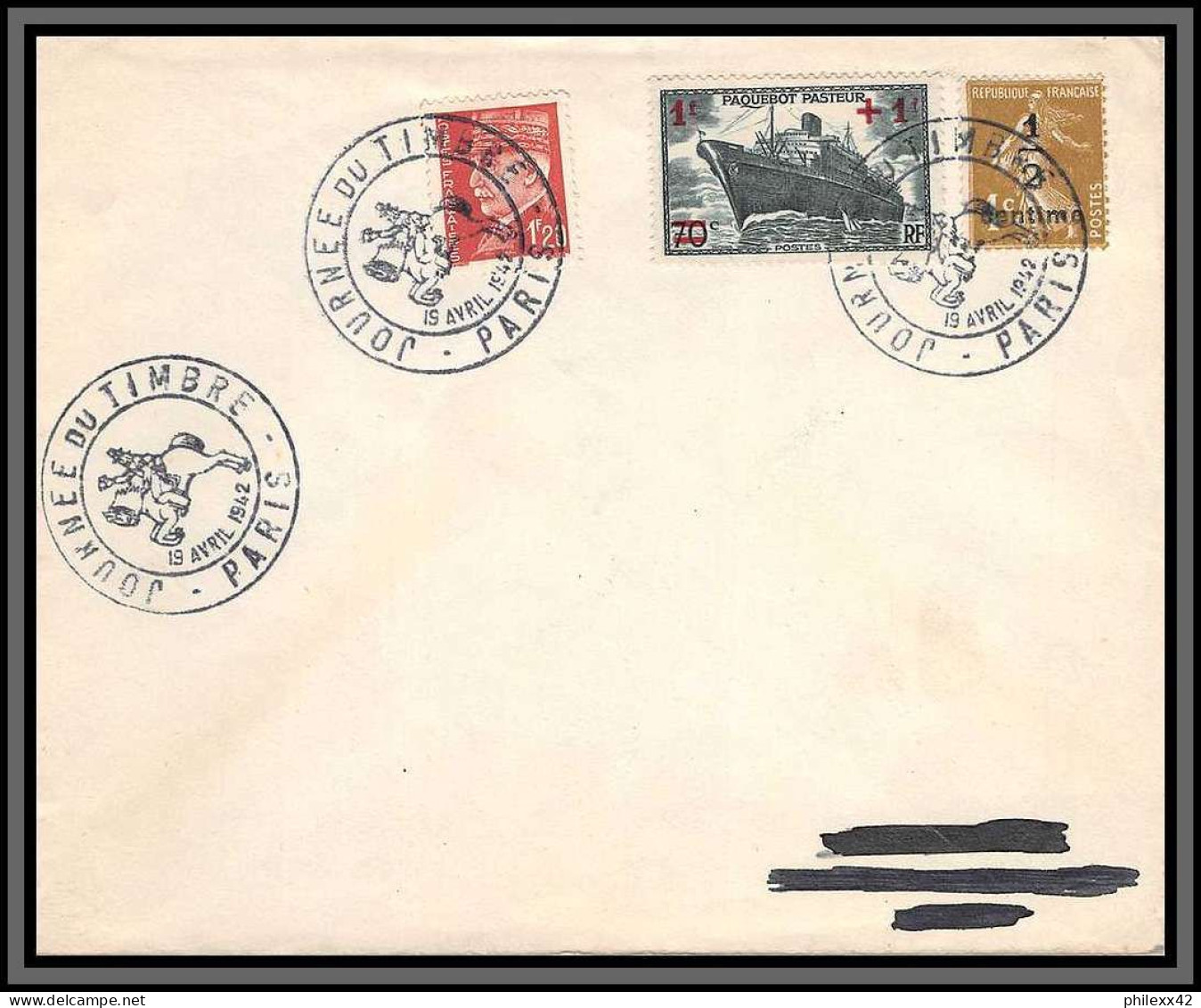 10727 N°502 Paquebot Pasteur Journée Du Timbre 1942 Entete Mancheron Lettre Cover France  - Storia Postale