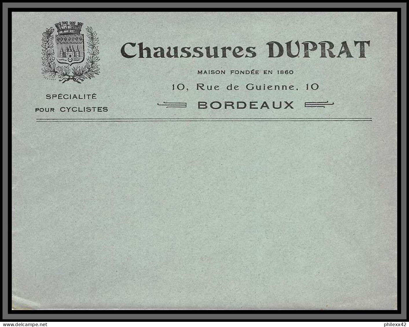 10699 Enveloppe Entete Commerciale Chaussures Duprat Pour Cyclistes Bordeaux Neuve France  - 1900 – 1949