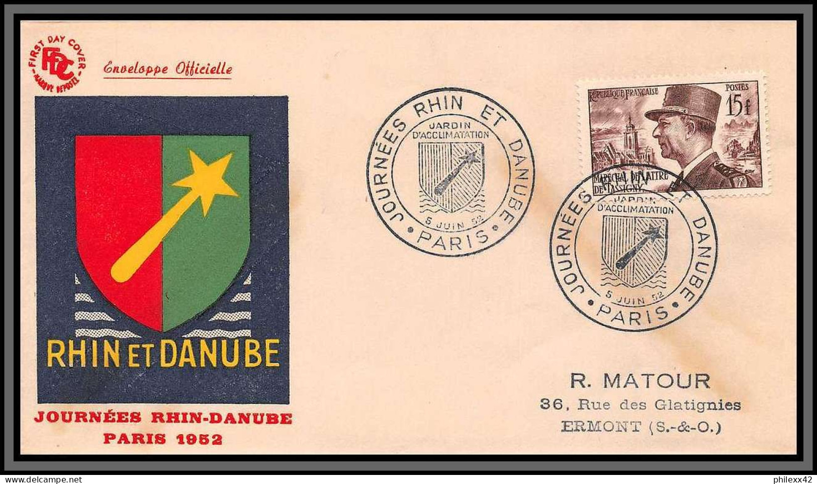 10662 N°920 Maréchal De Lattre De Tassigny 1952 Journée Rhin Danube Fdc Enveloppe Premier Jour Lettre Cover France  - 1950-1959