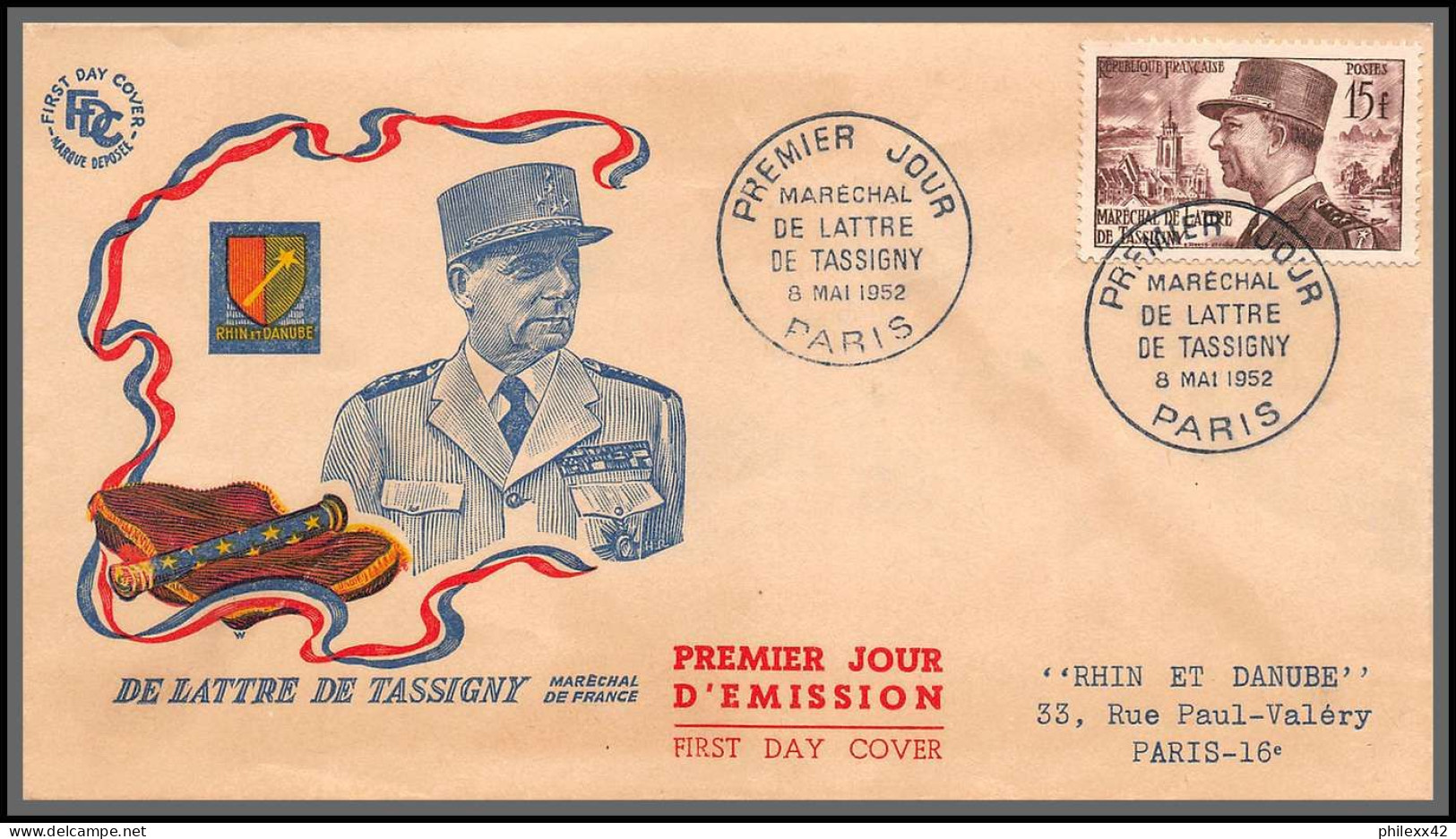 10661h N°920 Maréchal De Lattre De Tassigny 1952 Paris Fdc Enveloppe Premier Jour Lettre  - 1950-1959