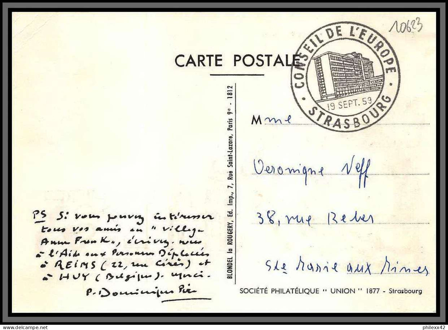 10623 N°1218/1219 EUROPA 19/9/1959 STRASBOURG Fdc Carte Premier Jour Lettre Cover France  - 1950-1959
