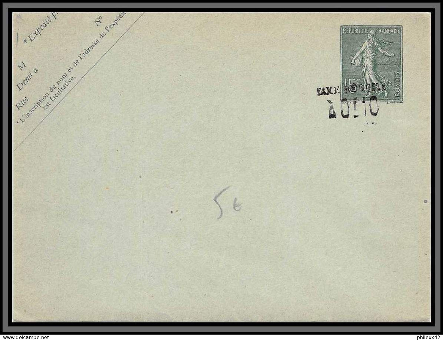 10432 15c Semeuse Lignée Taxe Reduite Date 412 Neuf Ttb Enveloppe Entier Postal Stationery France  - Standaardomslagen En TSC (Voor 1995)