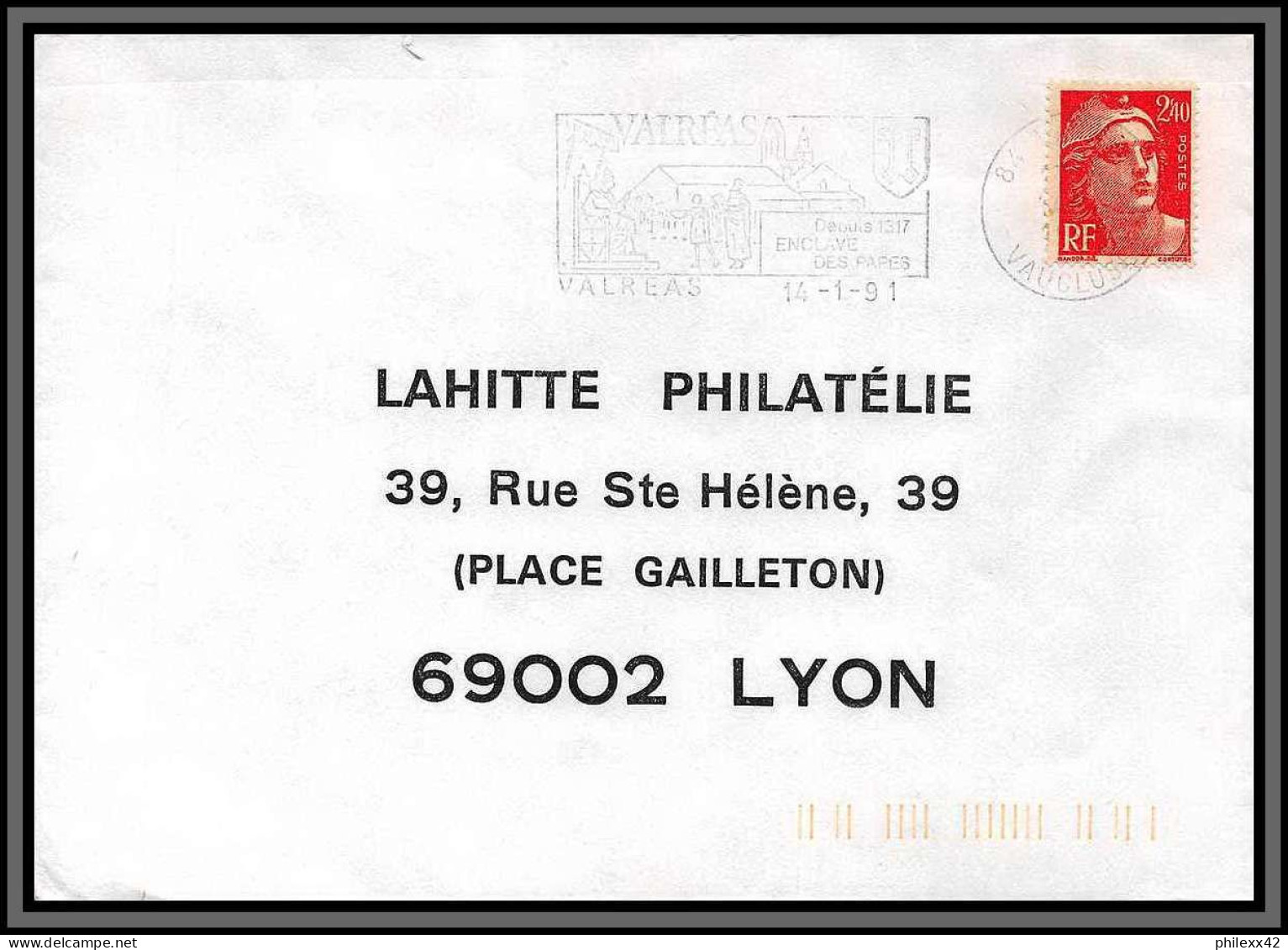 10352 N°714 Gandon Utilisation Tardive Frauduleuse 14/1/1991 Valreas Pour Lahitte Philatelie Lyon Seul Sur Lettre Cover  - Covers & Documents