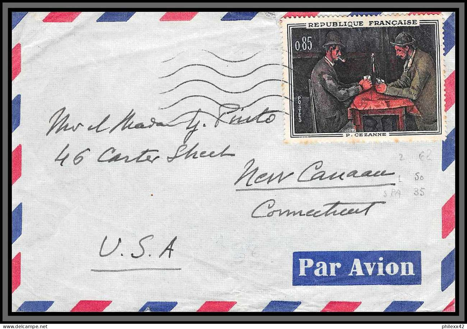 10265 N°1321 Cezanne Par Avion Pour Connecticut Usa Seul Sur Lettre Cover France Aviation  - 1960-.... Lettres & Documents