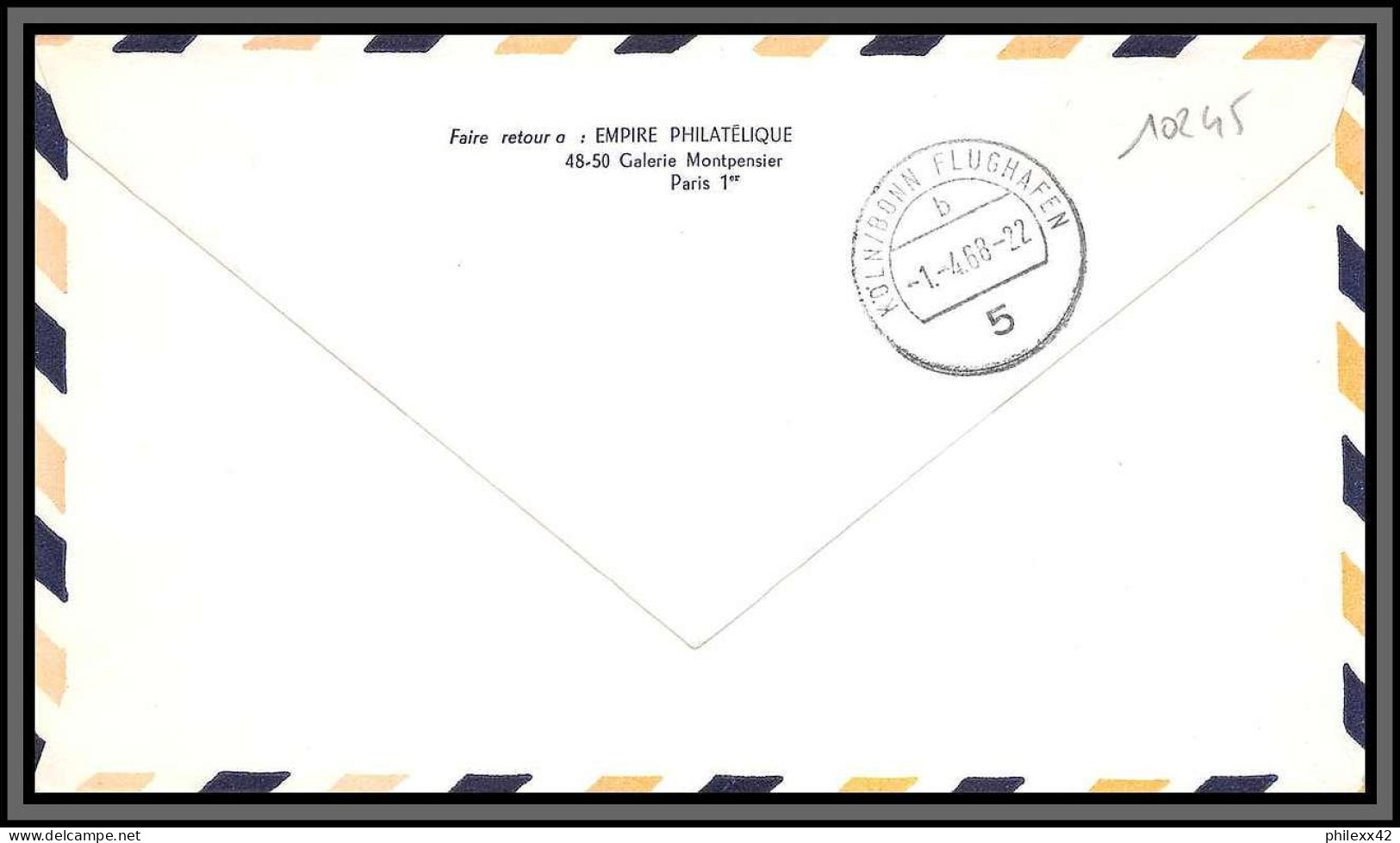 10245 1ère Liaison Boeing 737 City Jet Koln Paris 1/4/1968 Lettre Cover France Aviation  - Premiers Vols