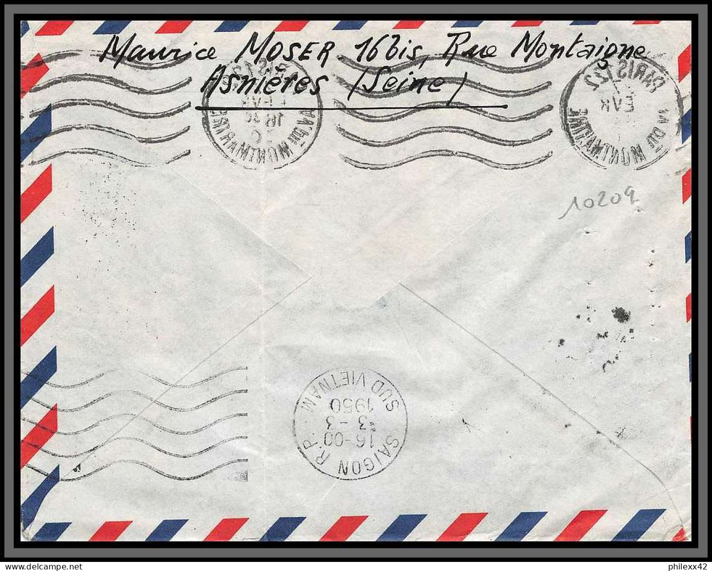 10209 20ème Anniversaire De La 1ère Liaison Aérienne Paris Saigon 1930/1950 Indochine Lettre Cover France Aviation  - Primeros Vuelos