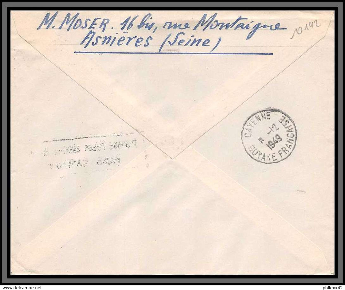 10192 N°851 UPU 1ère Liaison Aerienne Directe Paris Cayenne 4/12/1949 Par Avion Lettre Cover France Aviation  - Premiers Vols