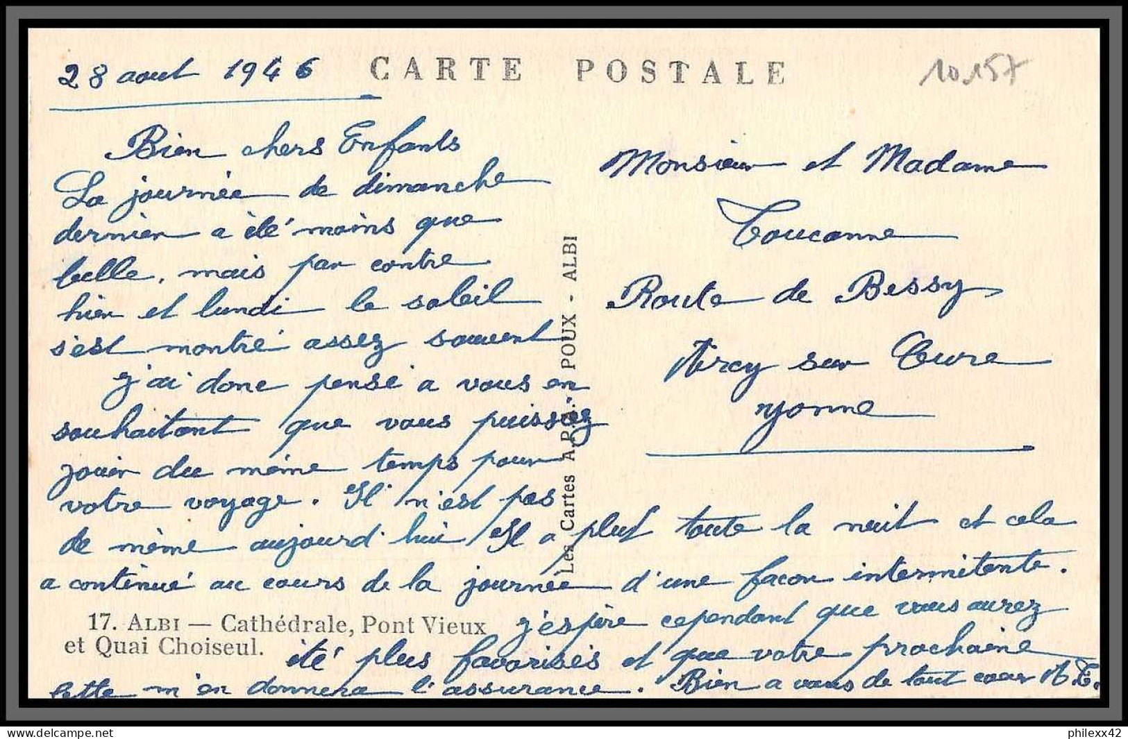 10157 N°338 MERMOZ Alby Tarn Pour Arcy Sur Eure 28/8/1946 Seul Sur Carte Postale Postcard France Aviation  - 1927-1959 Covers & Documents
